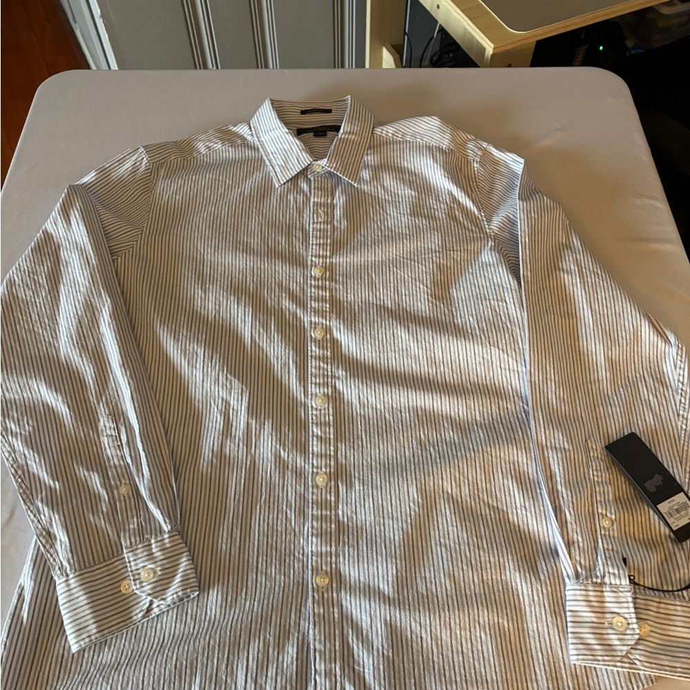 Marc Anthony Striped Dress Shirt in White and Blue
